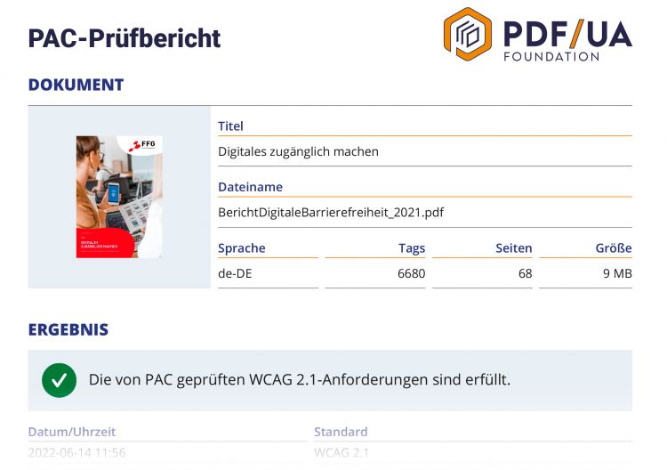 Die von PAC geprüften WCAG 2.1 Anforderungen sind erfüllt.