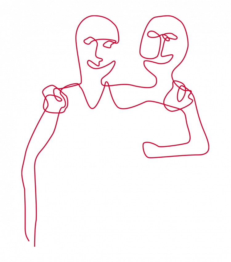 Grafik "Umarmende Menschen" im Fadenstil aus dem Corporate Design der Firma Autark