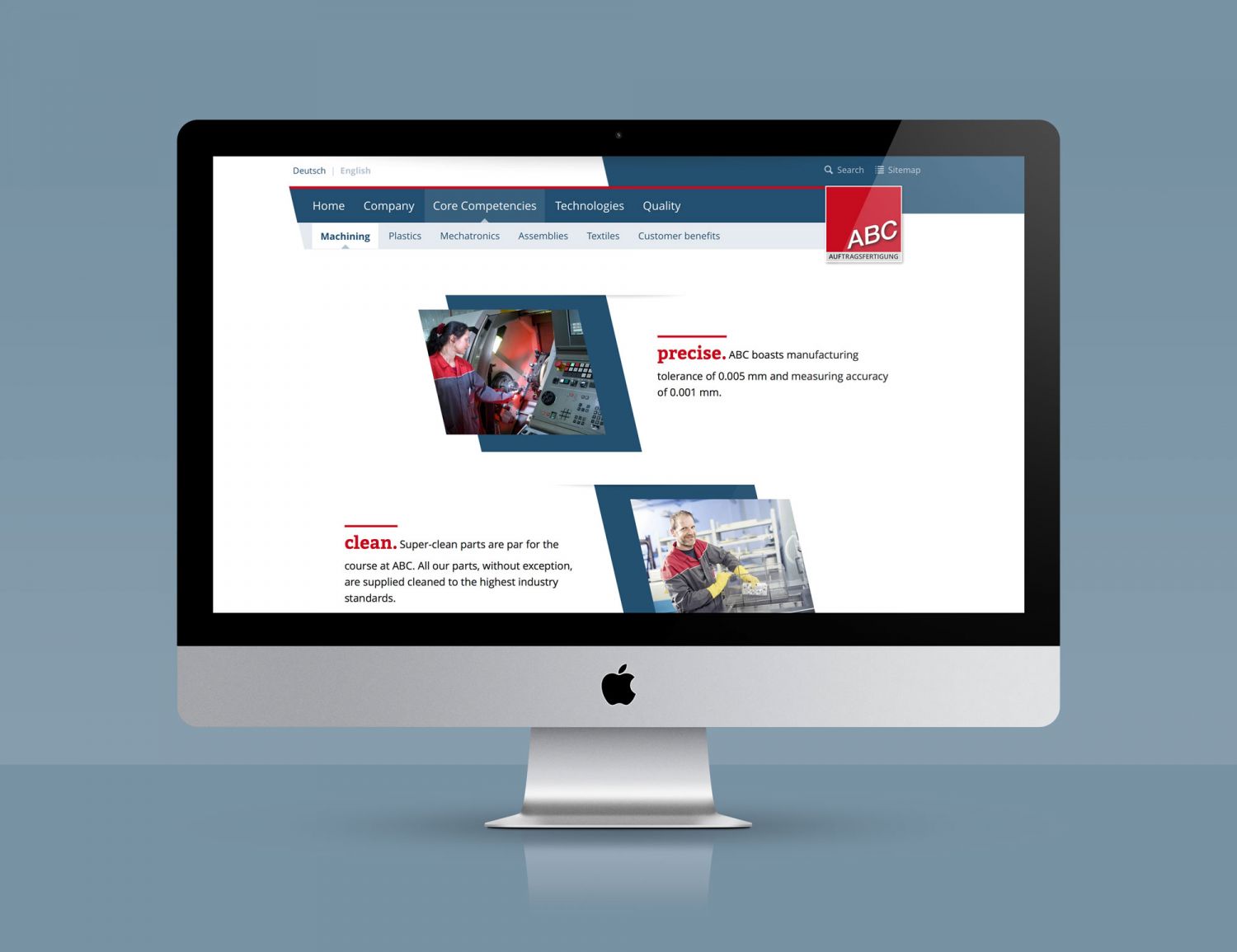 Website Contao ABC Auftragsfertigung Design mehrsprachig Webdesign