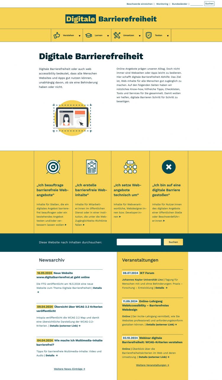 Screenshot der Homepage
