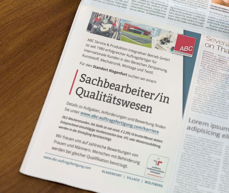 stelleninserat gestaltung job anzeige zeitung personal